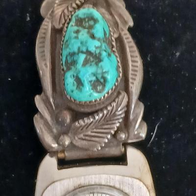 Vintage Bulova Swiss Automatic Watch N5 Navajo Sterling Silver Turquoise Men's wrist watch