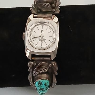 Vintage Bulova Swiss Automatic Watch N5 Navajo Sterling Silver Turquoise Men's wrist watch