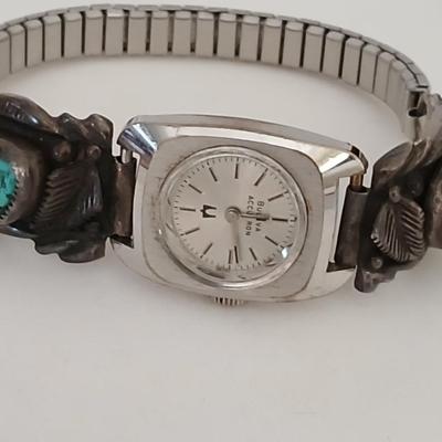 Vintage Bulova Swiss Automatic Watch N5 Navajo Sterling Silver Turquoise Men's wrist watch