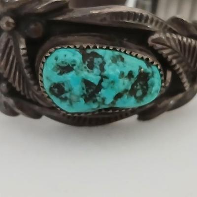 Vintage Bulova Swiss Automatic Watch N5 Navajo Sterling Silver Turquoise Men's wrist watch