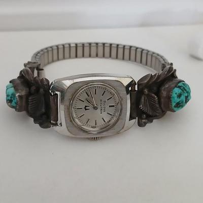 Vintage Bulova Swiss Automatic Watch N5 Navajo Sterling Silver Turquoise Men's wrist watch