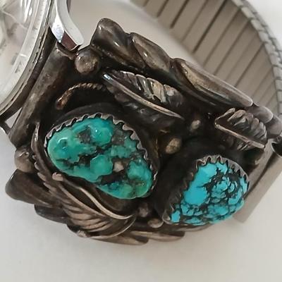 Vintage Longines watch with Navajo Native American Turquoise Sterling Silver Nice watch!