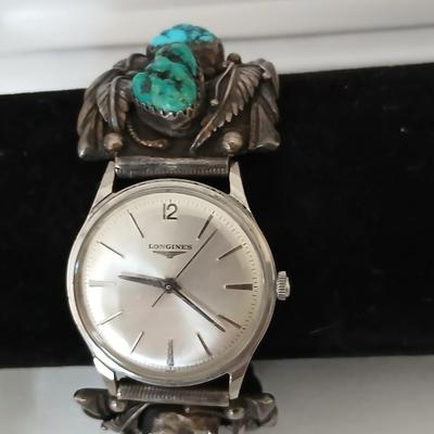 Vintage Longines watch with Navajo Native American Turquoise Sterling Silver Nice watch!