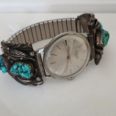 Vintage Longines watch with Navajo Native American Turquoise Sterling Silver Nice watch!