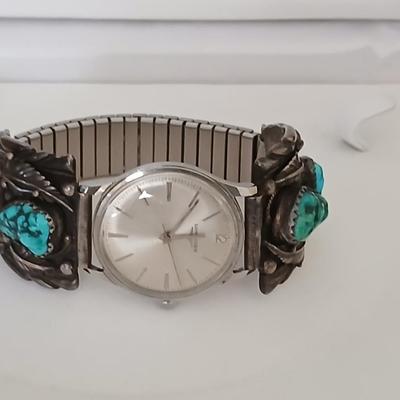 Vintage Longines watch with Navajo Native American Turquoise Sterling Silver Nice watch!