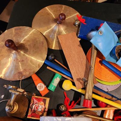 Large Box filled with Assorted Instruments & Music Books Yamaha Recorder , Harmonicas , Symbols, and many others