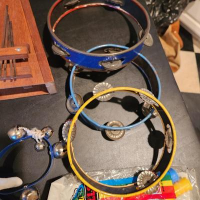 Large Box filled with Assorted Instruments & Music Books Yamaha Recorder , Harmonicas , Symbols, and many others