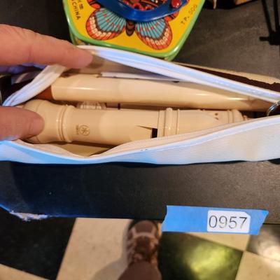 Large Box filled with Assorted Instruments & Music Books Yamaha Recorder , Harmonicas , Symbols, and many others