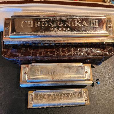 Large Box filled with Assorted Instruments & Music Books Yamaha Recorder , Harmonicas , Symbols, and many others