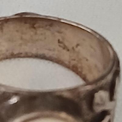 Vintage Silpada Sterling Textured Vine Bamboo Coral Cabochon Ring Marked .925 India