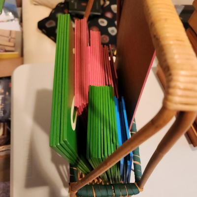 Montessori Home School Blue & Pink Cursive Moveable Alphabet Color Tablets w Wooden Storage Boxes