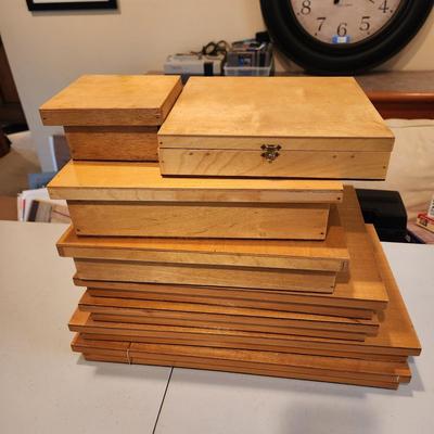 Montessori Home School Blue & Pink Cursive Moveable Alphabet Color Tablets w Wooden Storage Boxes