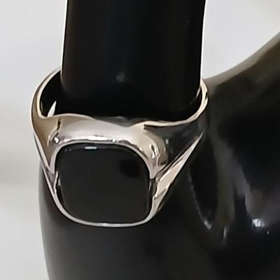 Genuine .925 Sterling Silver Square Onyx Signet Ring | Men & Women Silver Onyx Stone Ring marked on band Size 11