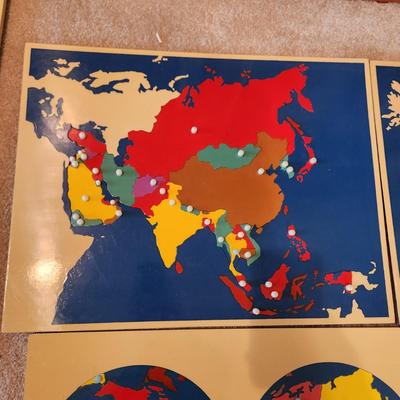 Montessori Home School Wood Map Puzzles North South America , Europe, Asia, Australia, Africa ,United States, Canada , World