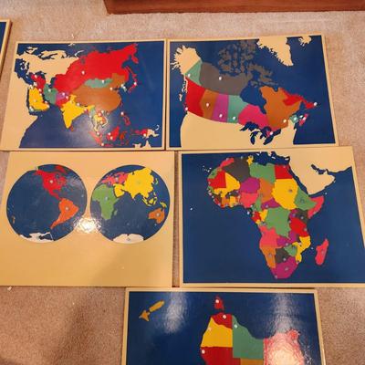 Montessori Home School Wood Map Puzzles North South America , Europe, Asia, Australia, Africa ,United States, Canada , World