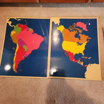 Montessori Home School Wood Map Puzzles North South America , Europe, Asia, Australia, Africa ,United States, Canada , World