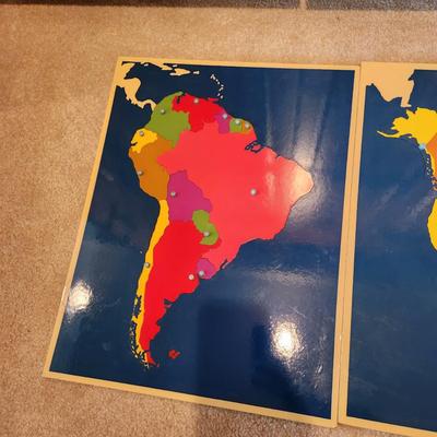 Montessori Home School Wood Map Puzzles North South America , Europe, Asia, Australia, Africa ,United States, Canada , World