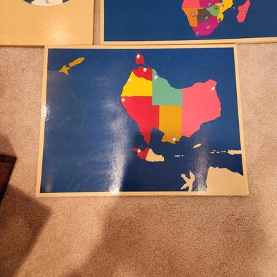 Montessori Home School Wood Map Puzzles North South America , Europe, Asia, Australia, Africa ,United States, Canada , World