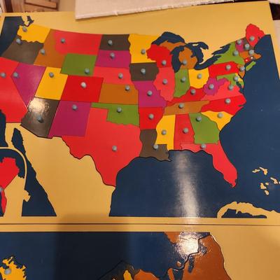 Montessori Home School Wood Map Puzzles North South America , Europe, Asia, Australia, Africa ,United States, Canada , World