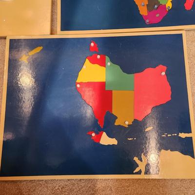 Montessori Home School Wood Map Puzzles North South America , Europe, Asia, Australia, Africa ,United States, Canada , World