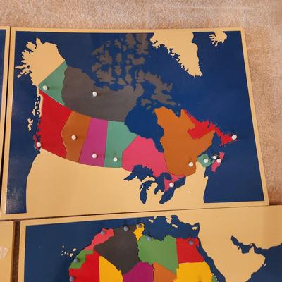 Montessori Home School Wood Map Puzzles North South America , Europe, Asia, Australia, Africa ,United States, Canada , World