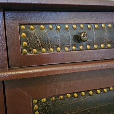 Nightstand with leather like accents - Read description