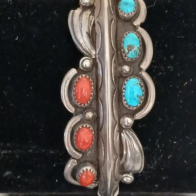 Vintage Navajo Turquoise Cuff Coral Cuff Native American MARY S LEW Cuff Carinated Cuff Sterling Silver
