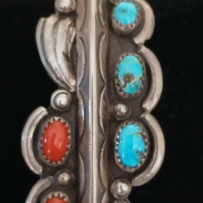 Vintage Navajo Turquoise Cuff Coral Cuff Native American MARY S LEW Cuff Carinated Cuff Sterling Silver