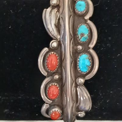 Vintage Navajo Turquoise Cuff Coral Cuff Native American MARY S LEW Cuff Carinated Cuff Sterling Silver