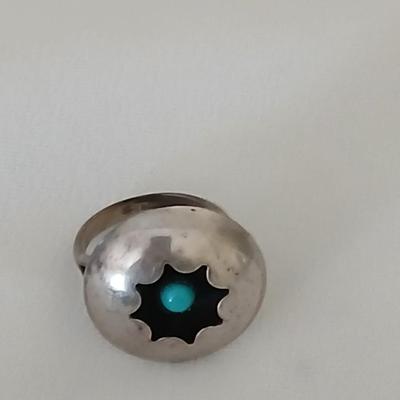 Navajo Sterling Silver Turquoise Zuni Petit Point Ring Starburst