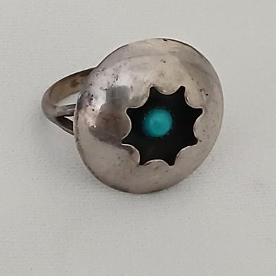 Navajo Sterling Silver Turquoise Zuni Petit Point Ring Starburst