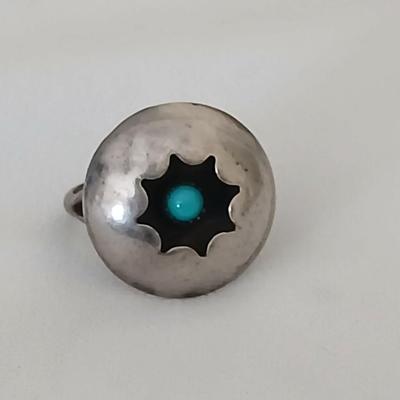 Navajo Sterling Silver Turquoise Zuni Petit Point Ring Starburst