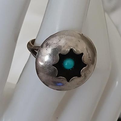 Navajo Sterling Silver Turquoise Zuni Petit Point Ring Starburst