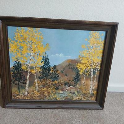 Vintage 1973 signed - framed oil painting Aspens changing color