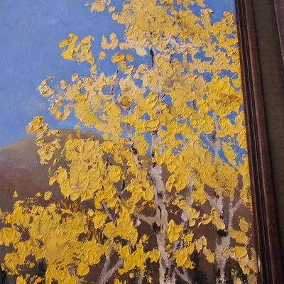 Vintage 1973 signed - framed oil painting Aspens changing color