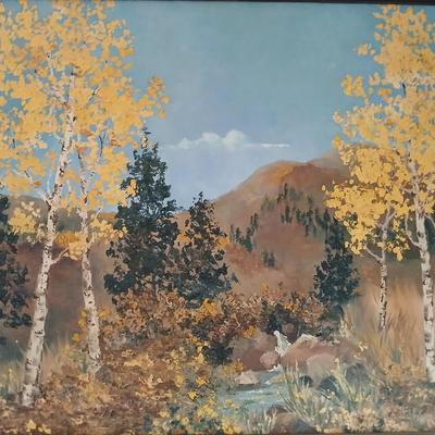 Vintage 1973 signed - framed oil painting Aspens changing color