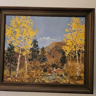 Vintage 1973 signed - framed oil painting Aspens changing color
