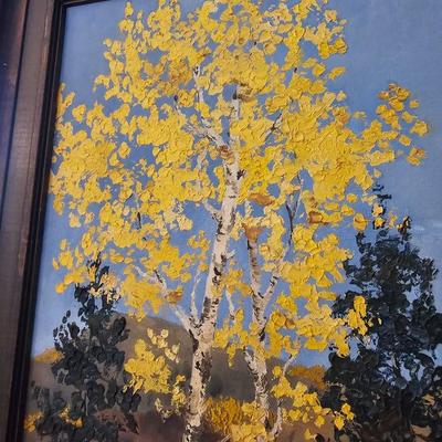 Vintage 1973 signed - framed oil painting Aspens changing color