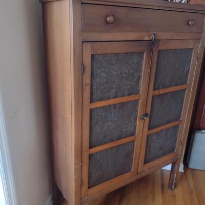 Vintage Pie Safe with Punched Tin Door Panels- Approx 38" Wide, 15 1/2" Deep, 58" Tall