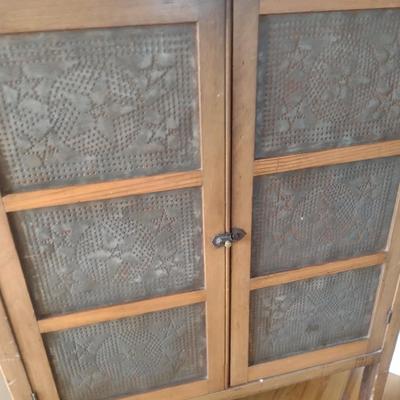 Vintage Pie Safe with Punched Tin Door Panels- Approx 38" Wide, 15 1/2" Deep, 58" Tall