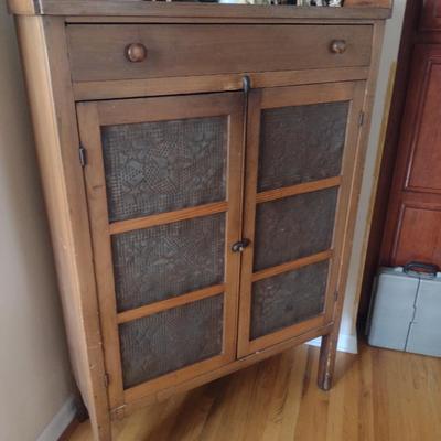 Vintage Pie Safe with Punched Tin Door Panels- Approx 38" Wide, 15 1/2" Deep, 58" Tall