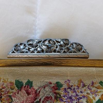 Vintage 30s French Petit Point Scenery banjo serenade Tapestry Girl Clutch Bag, Vintage silk inside Floral Tapestry Embroidered Bag with...