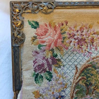 Vintage 30s French Petit Point Scenery banjo serenade Tapestry Girl Clutch Bag, Vintage silk inside Floral Tapestry Embroidered Bag with...