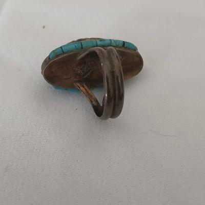 Vintage Navajo Les Baker LB Seafoam Turquoise Inlay Sterling silver ring