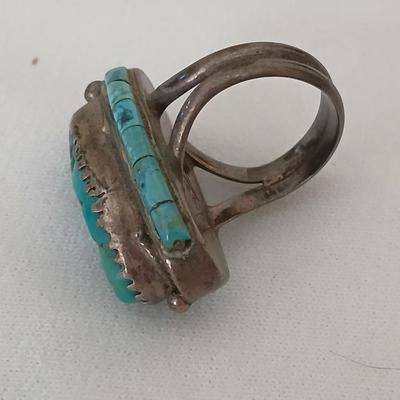 Vintage Navajo Les Baker LB Seafoam Turquoise Inlay Sterling silver ring