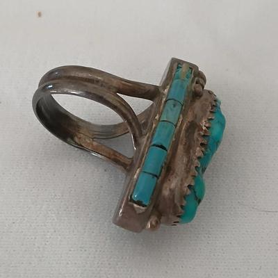 Vintage Navajo Les Baker LB Seafoam Turquoise Inlay Sterling silver ring