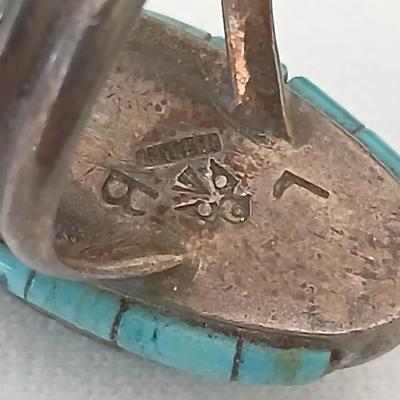 Vintage Navajo Les Baker LB Seafoam Turquoise Inlay Sterling silver ring