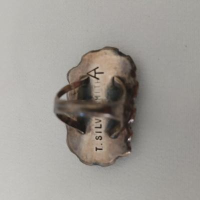 Atkinson Trading Post Navajo Sterling Silver Turquoise Coral Ring T. Silversmith - Size 5