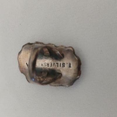 Atkinson Trading Post Navajo Sterling Silver Turquoise Coral Ring T. Silversmith - Size 5