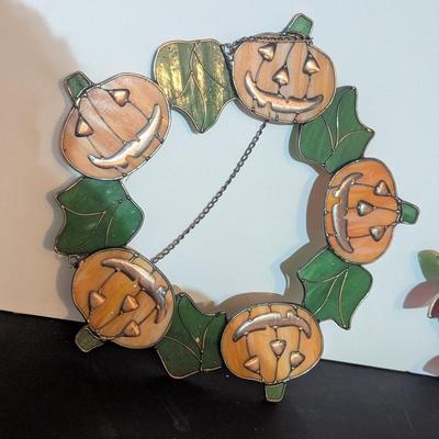 Stained Glass Holiday Wreaths Pumpkins & Poinsettia